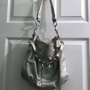 Metallic silver Coach shoulder bag